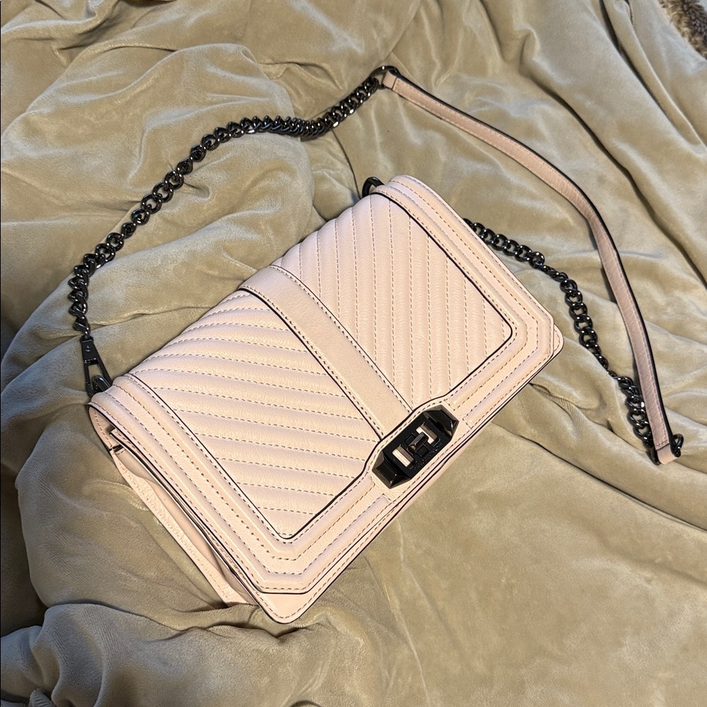 Rebecca Minkoff purse crossbody pink chevron quilted leather gunmetal hardware